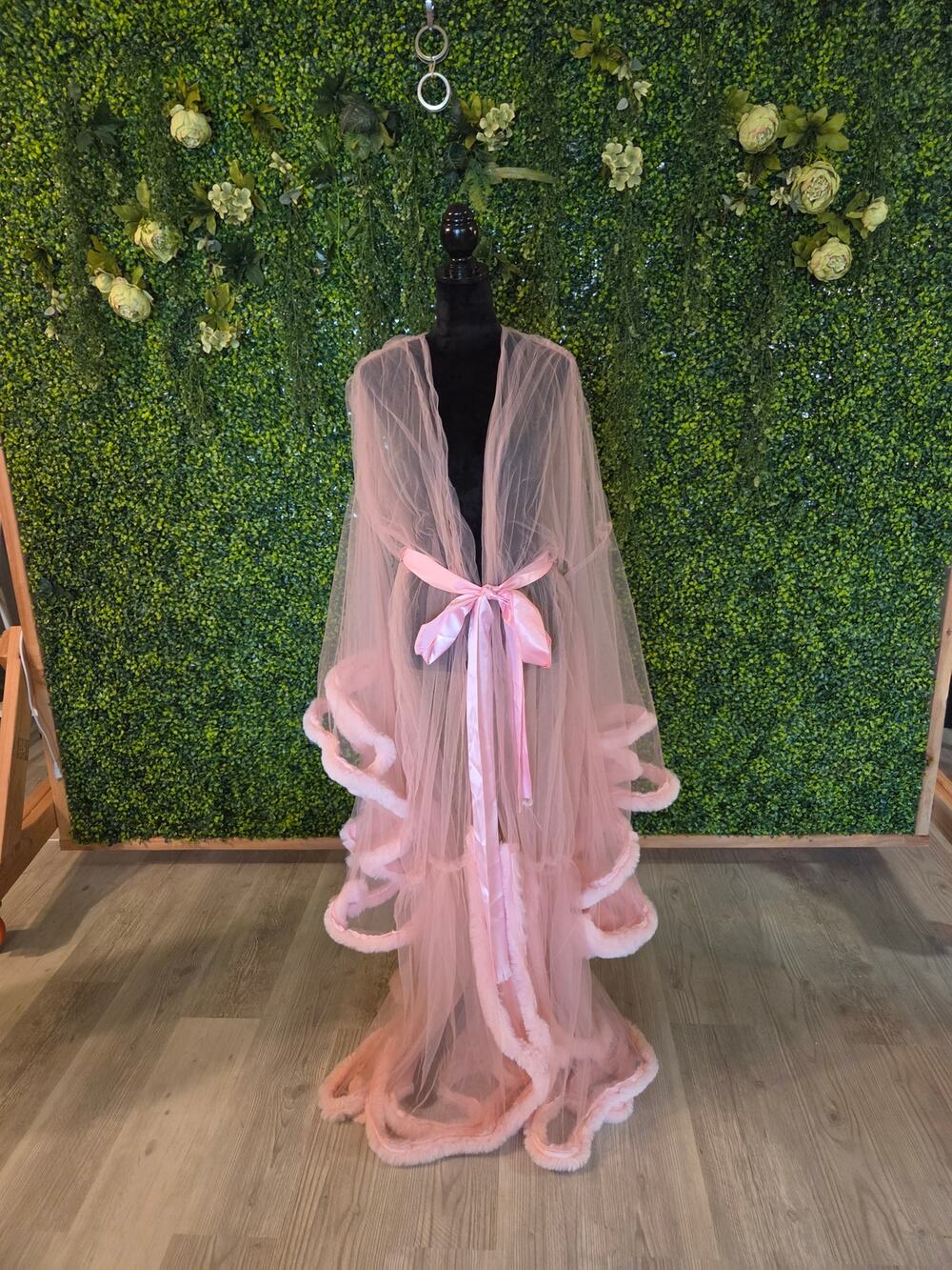 Sheer pink tulle boudoir robe